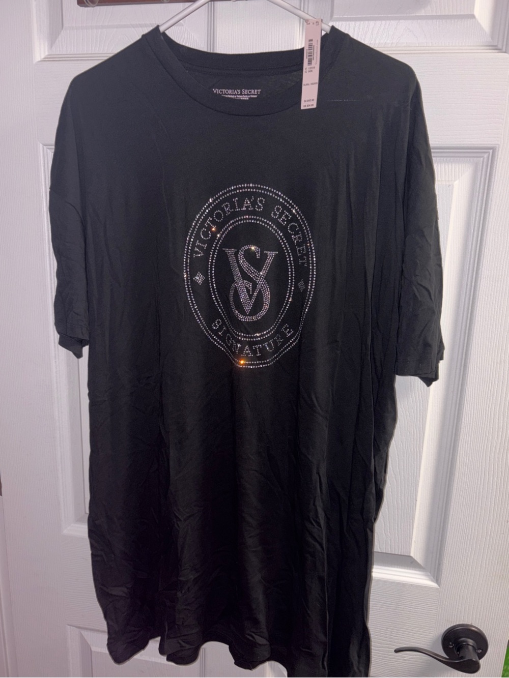 NEW Victoria's Secret Black Short-Sleeve Tee with Rhinestone Logo